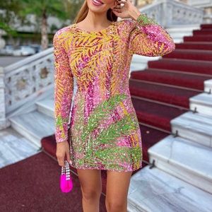 Nikki printed embellished satin mini dress